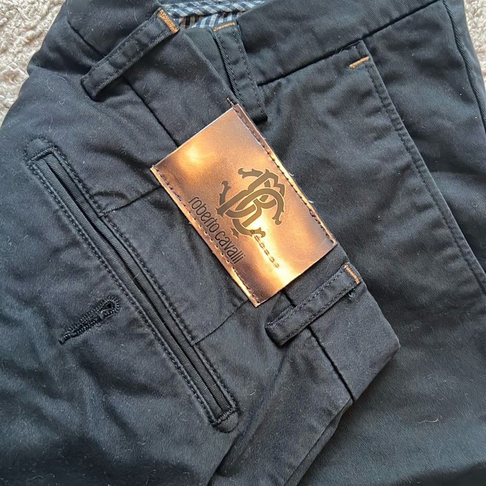 Roberto Cavalli Men’s Black Cotton Blend Stretch Pants - 32x32 Unaltered NWOT
